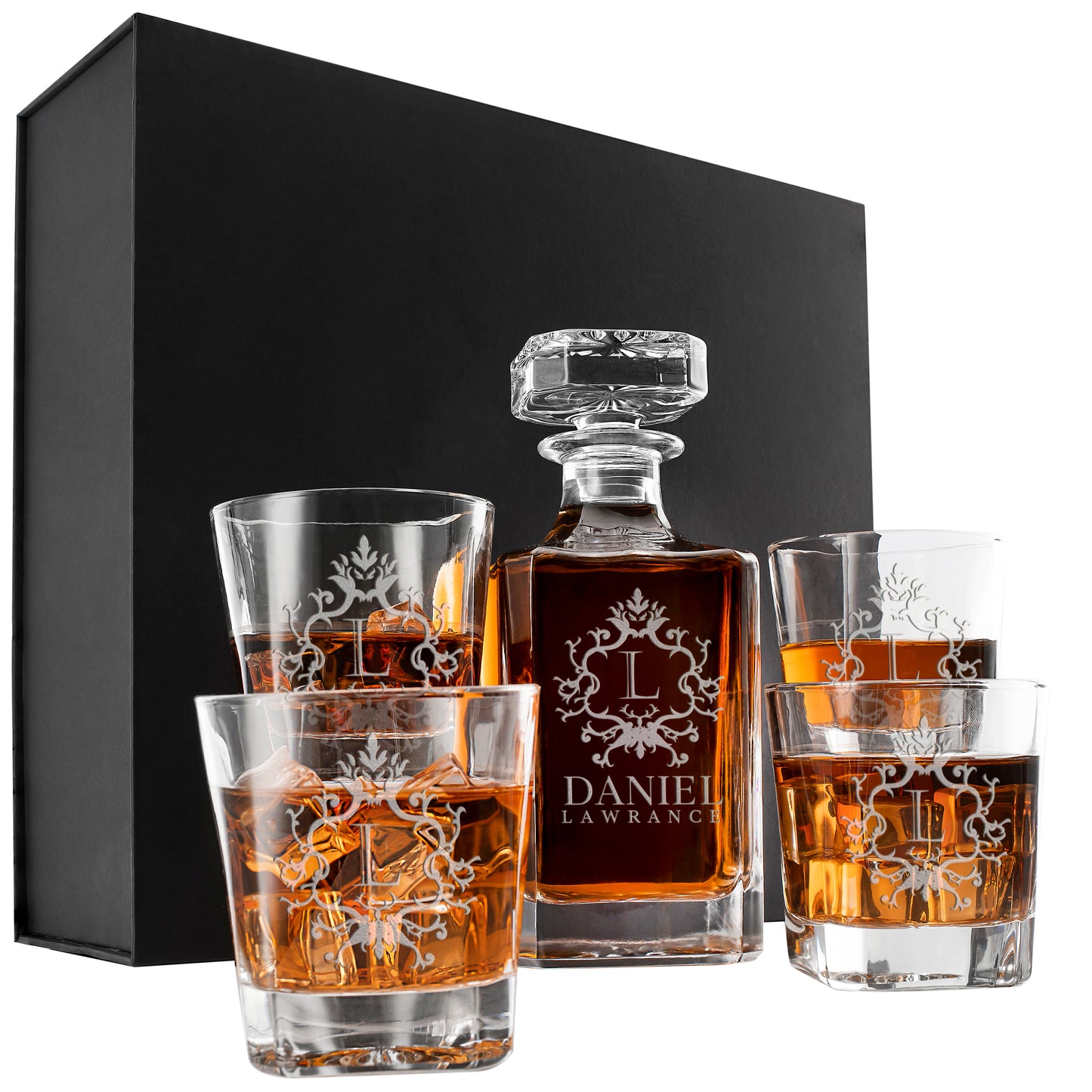 Whiskey Decanter and 4 Glasses Set Design 1