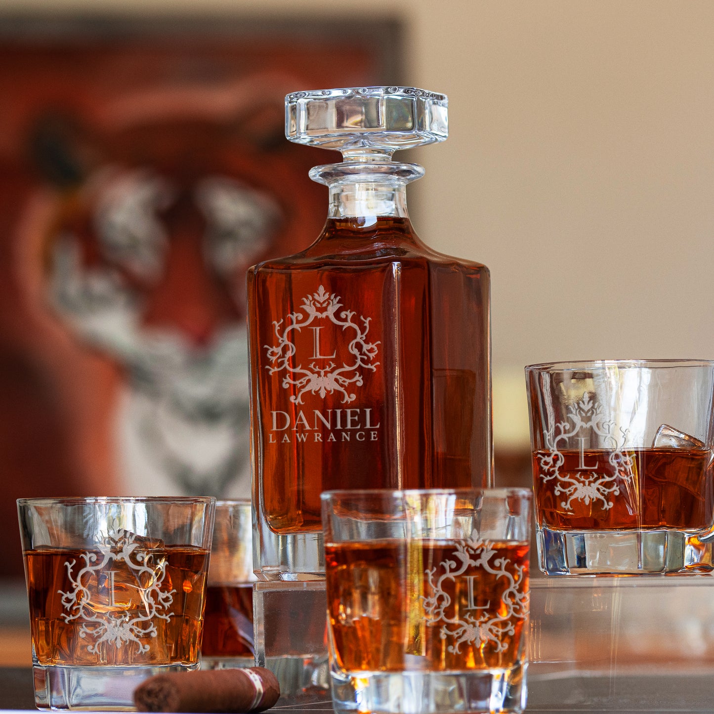 Whiskey Decanter and 4 Glasses Set Design 1