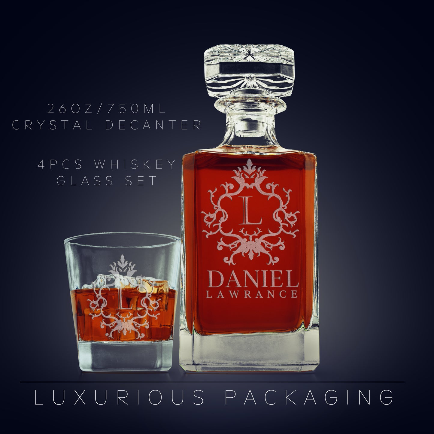 Whiskey Decanter and 4 Glasses Set Design 1