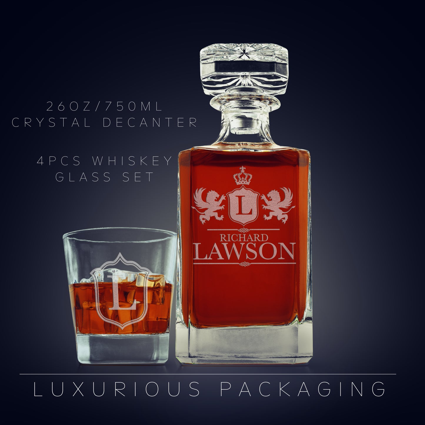 Whiskey Decanter and 4 Glasses Set Design 3