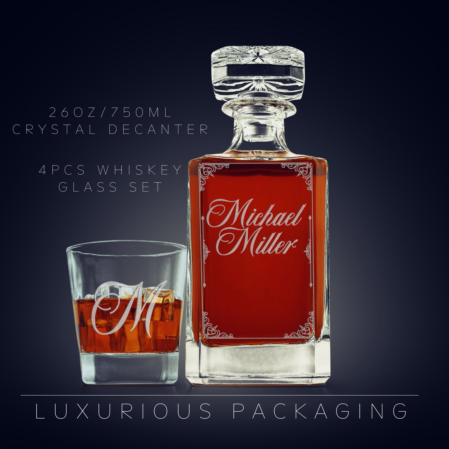 Whiskey Decanter and 4 Glasses Set Design 5