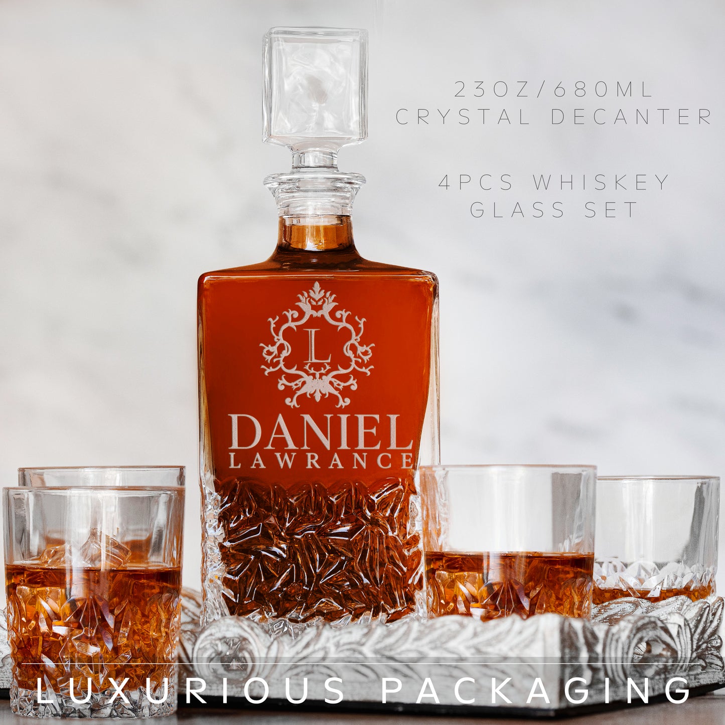 Whiskey Decanter and 4 Glasses Set Design 6