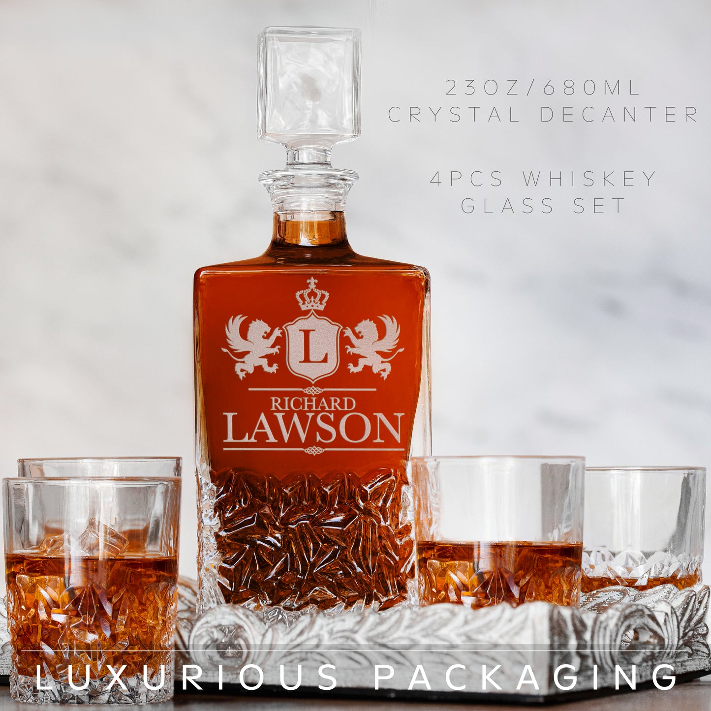 Whiskey Decanter and 4 Glasses Set Design 8