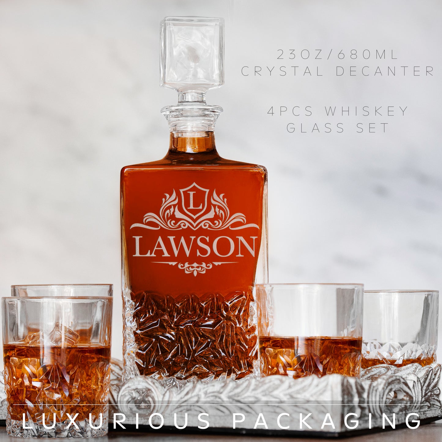 Whiskey Decanter and 4 Glasses Set Design 9
