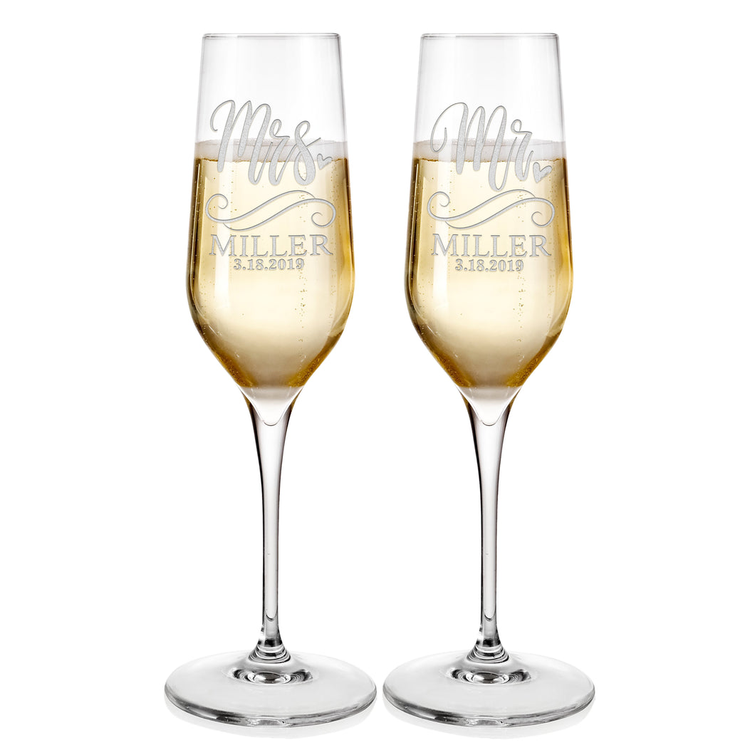 Champagne Flutes For Wedding Laser engraved  Design 3