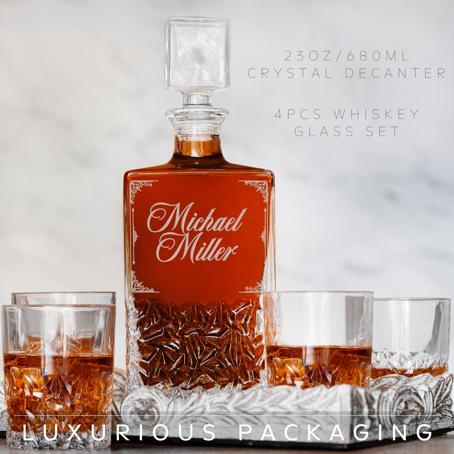 Whiskey Decanter and 4 Glasses  Set Design 7