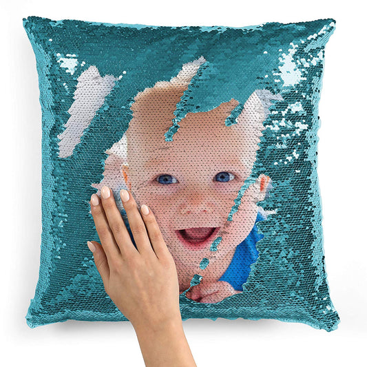 Pillow Case Photo Sequin Light Blue